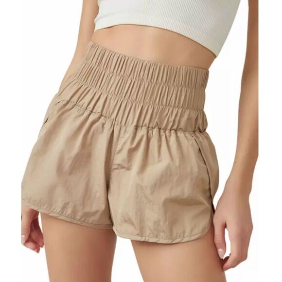 Free People FP Movement TheWayHome High Rise Pull-On Shorts Varsity Beige L Nwot - Picture 1 of 12